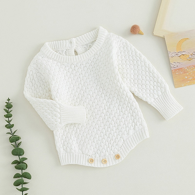 Baby Boy Girl Fall Long Sleeve Jumpsuit Solid Color Knitted Sweater Bodysuit Romper