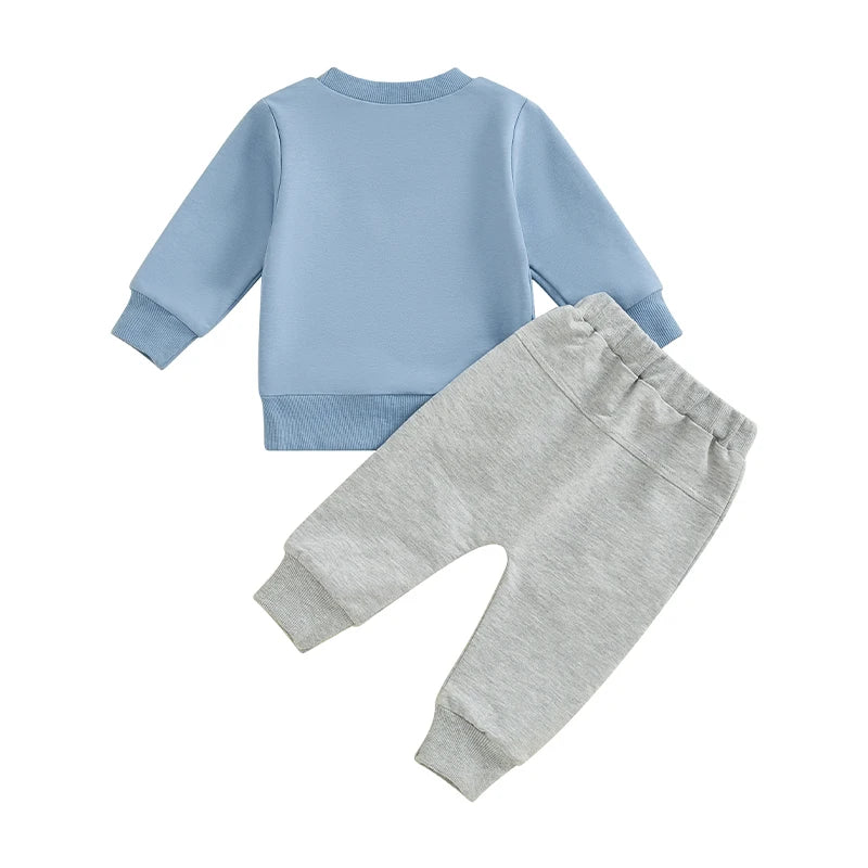 Baby Toddler Boys 2Pcs Fall Clothes Mama's Little Man Letter Print Long Sleeve Top and Elastic Pants Outfit Set