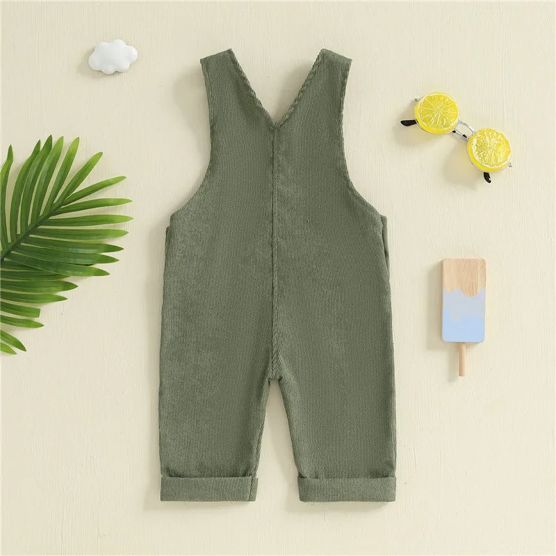 Baby Toddler Boys Girls Suspender Pants Jumpsuit With Buttons Fit Solid Color Overalls Romper
