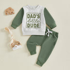 Baby Toddler Boys 2Pcs Autumn Dad's Little Dude Long Sleeve O Neck Letter Print Top Drawstring Pants Jogger Set