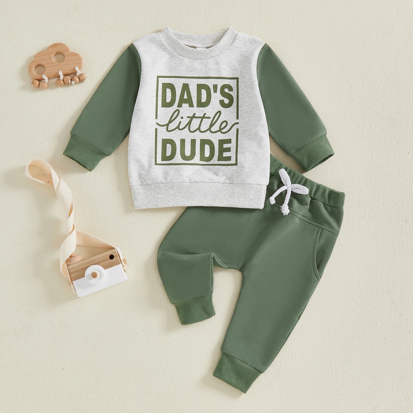 Baby Toddler Boys 2Pcs Autumn Dad's Little Dude Long Sleeve O Neck Letter Print Top Drawstring Pants Jogger Set