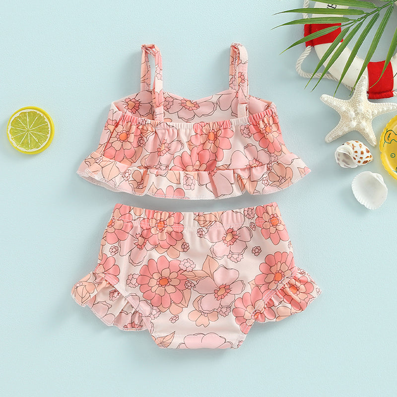 Baby Toddler Girls 2Pcs Bikini Sets Scale/Shell/Floral Print Sleeveless Tank Top and Bottoms Bathing Suit Set