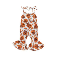 Load image into Gallery viewer, Toddler Baby Kids Girl Halloween Jumpsuit Flower/Pumpkin Printed Tank Tie Bell-Bottoms Romper
