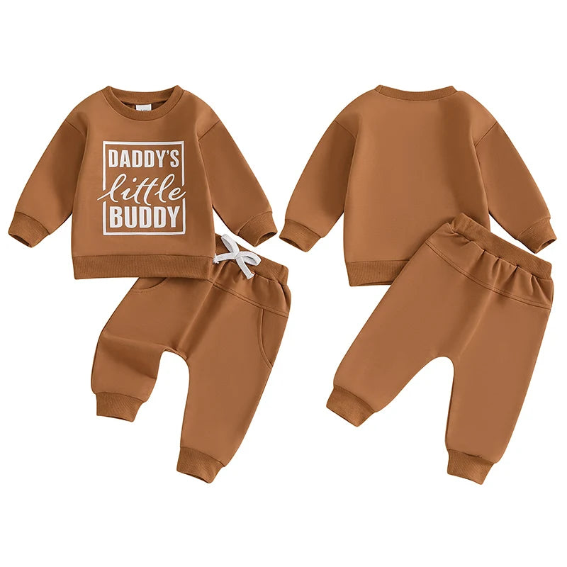 Baby Toddler Boys 2Pcs Daddy's Little Buddy Jogger Set Long Sleeve Letters Print Top with Elastic Waist Pants Outfit