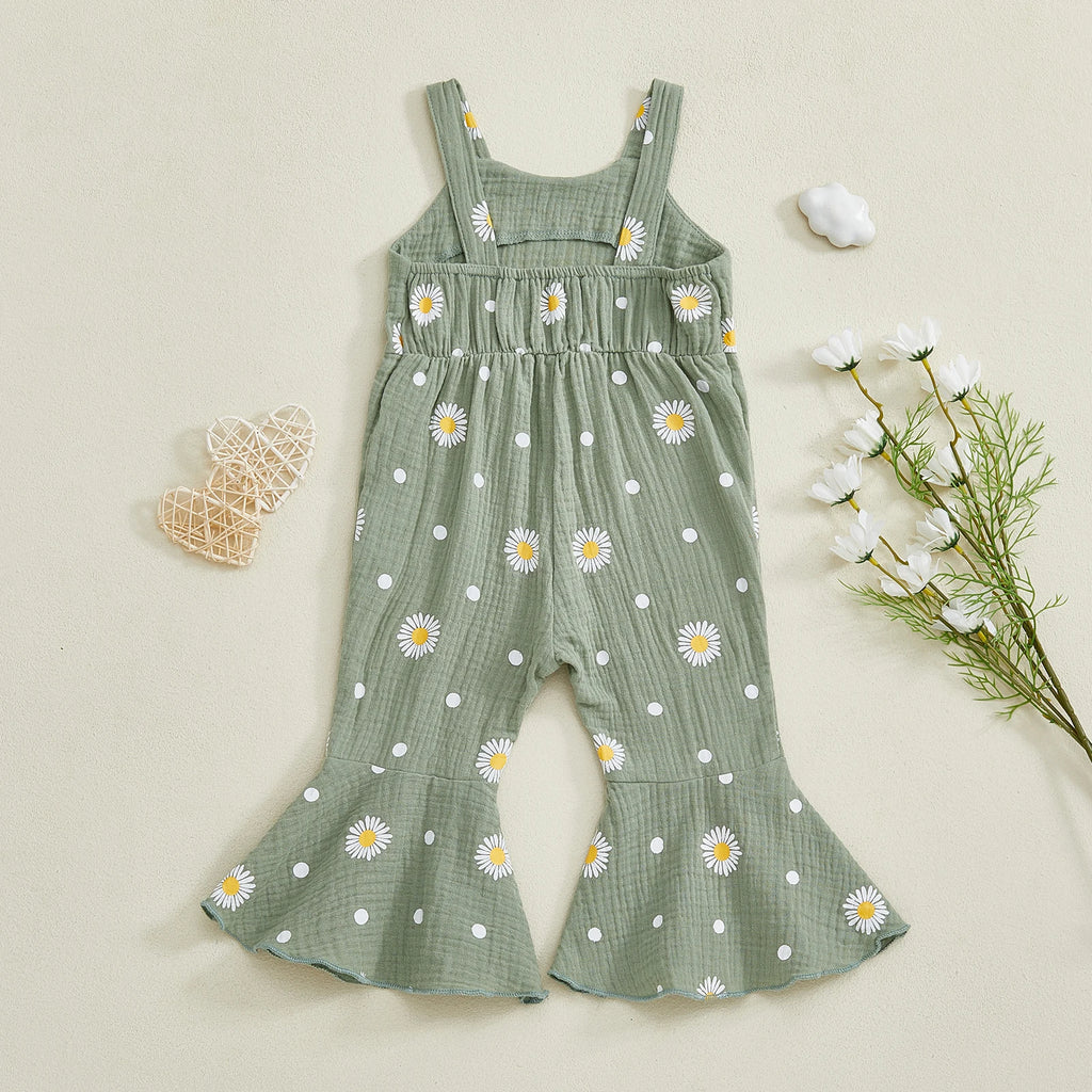Baby Toddler Girls Summer Overalls Infants Sleeveless Daisy Floral Print Suspender Flared Pants