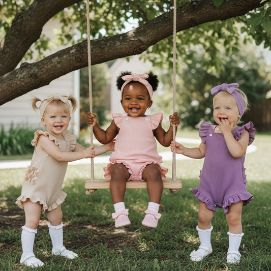 Baby Girl 2Pcs Spring Summer Outfits Ruffle Sleeveless Solid Color Romper with Headband Set