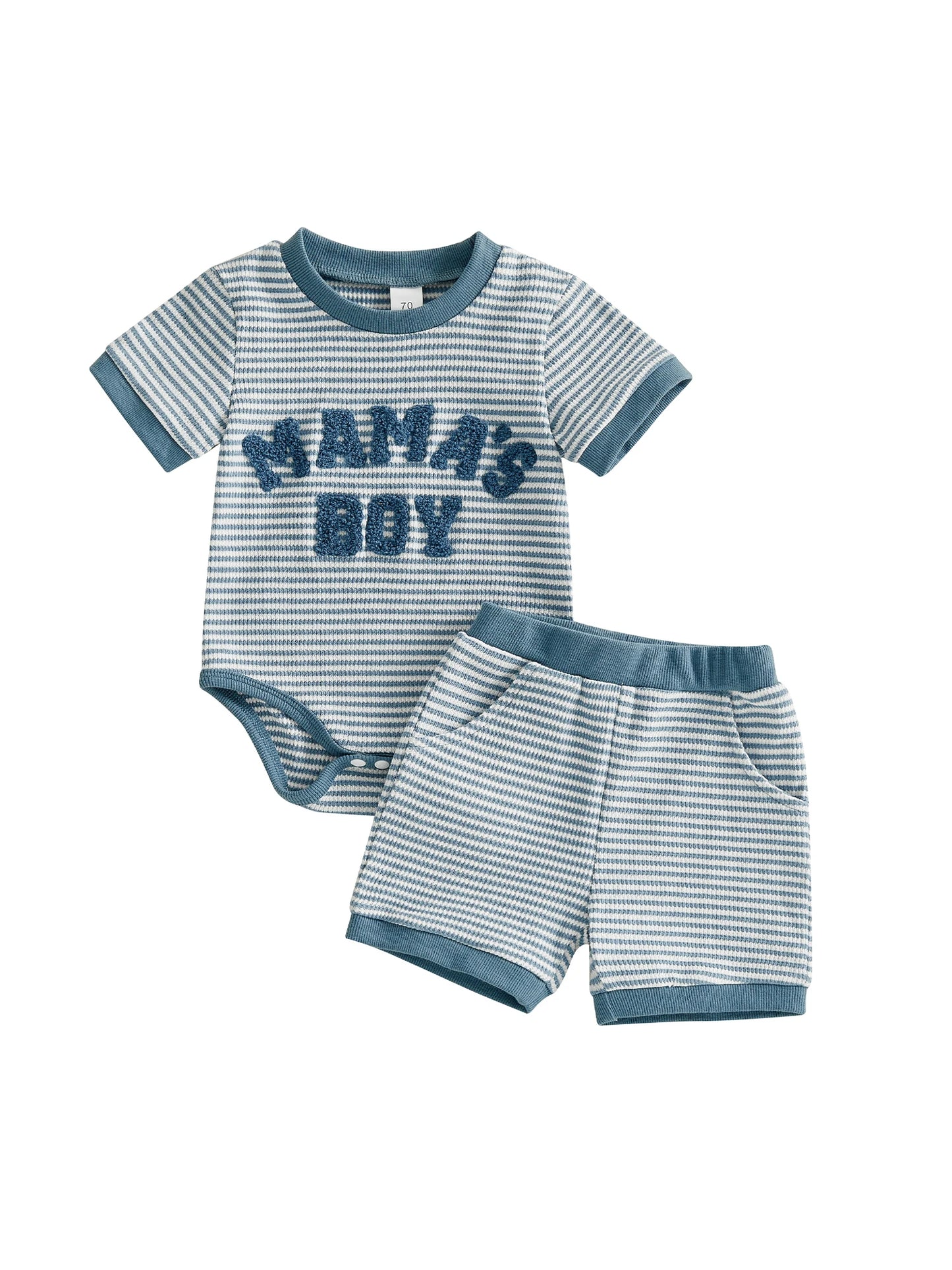 Baby Boys 2Pcs Mama's Boy Summer Set Striped Letter Embroidery Short Sleeve Romper and Shorts 2 Piece Outfit