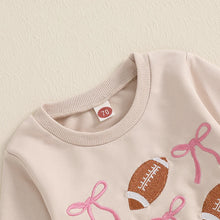 Load image into Gallery viewer, Toddler Kids Girls Bow Football Embroidered Crew Neck Long Sleeve Pullovers Fall Top
