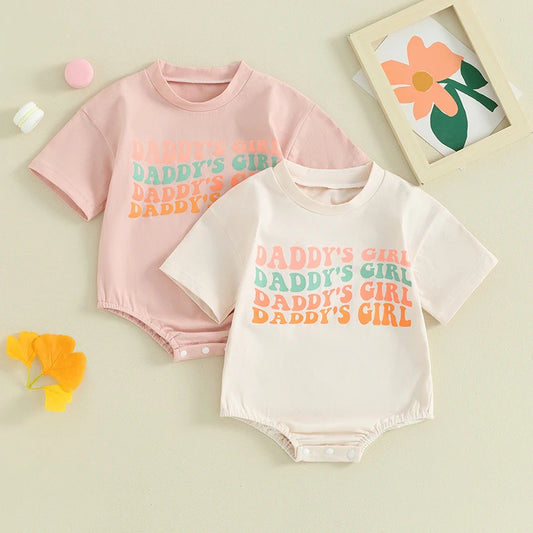 Baby Girls Daddy's Girl Romper Short Sleeve Crew Neck Letters Print Jumpsuit