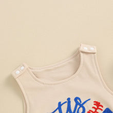 Load image into Gallery viewer, Baby Girls Boys Baseball 4th of July Romper Fuzzy Letter Tis The Season Embroidery Sleeveless Tank Top Jumpsuits Summer Clothes
