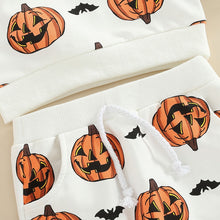 Load image into Gallery viewer, Baby Girl Boy 2Pcs Halloween Outfit Long Sleeve Pumpkin Bat Boo Printed Top Long Pants
