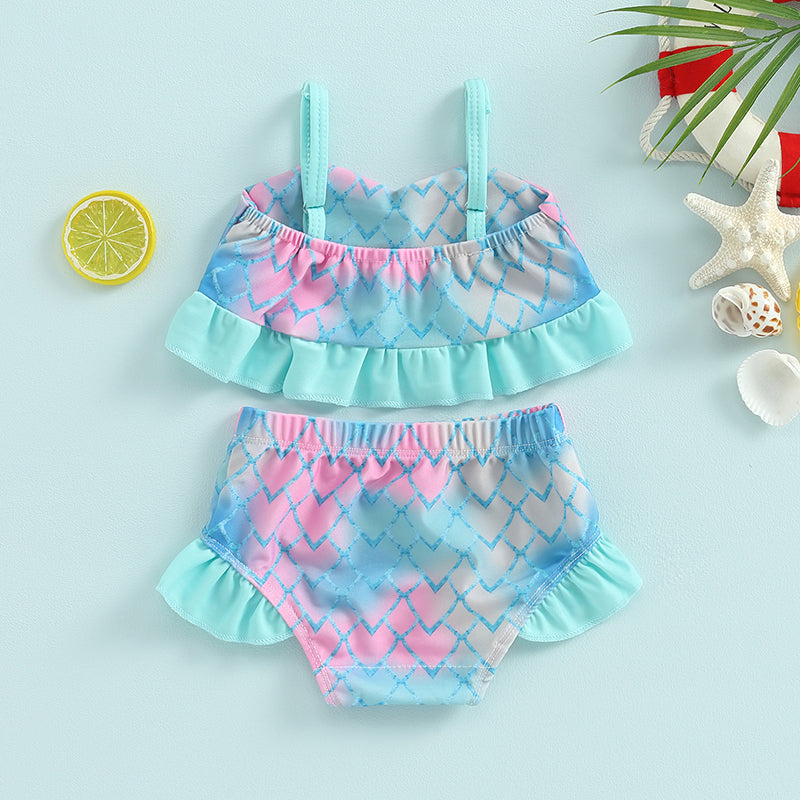 Baby Toddler Girls 2Pcs Bikini Sets Scale/Shell/Floral Print Sleeveless Tank Top and Bottoms Bathing Suit Set