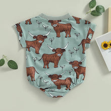 Load image into Gallery viewer, Baby Boys Western Romper Short Sleeve Highland Cow Print Jumpsuit Clothes Bodysuit
