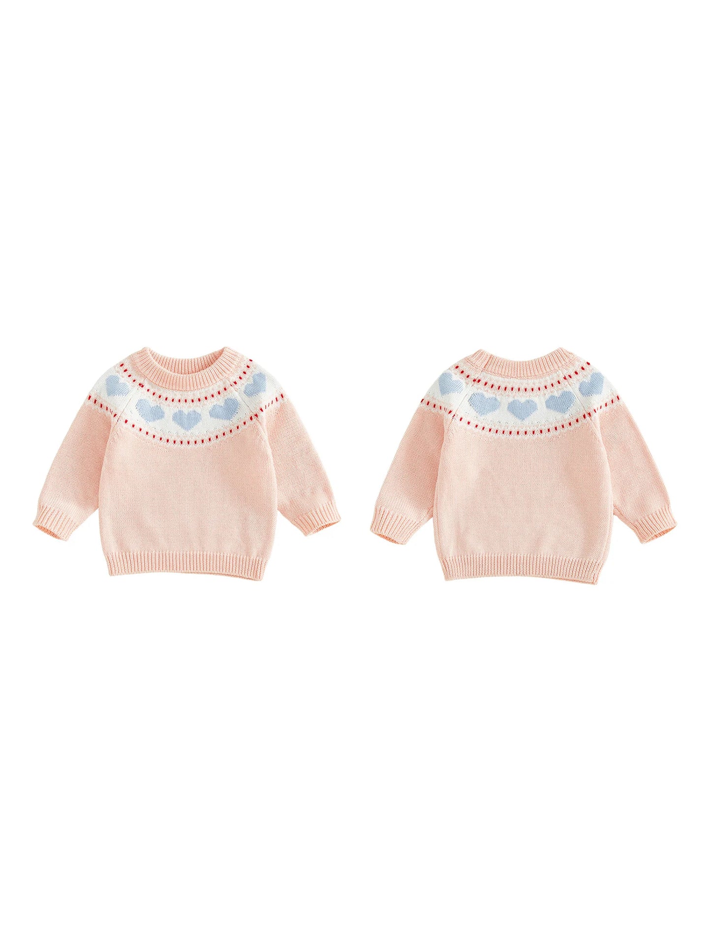 Baby Toddler Boy Girl Valentine's Day Sweater Heart Pattern Crewneck Long Sleeve Pullover Chunky Knit Top