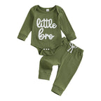 Baby Boy 2Pcs Fall Clothes Letter Little Bro Embroidery Long Sleeve Romper Solid Long Jogger Pants Outfit Set