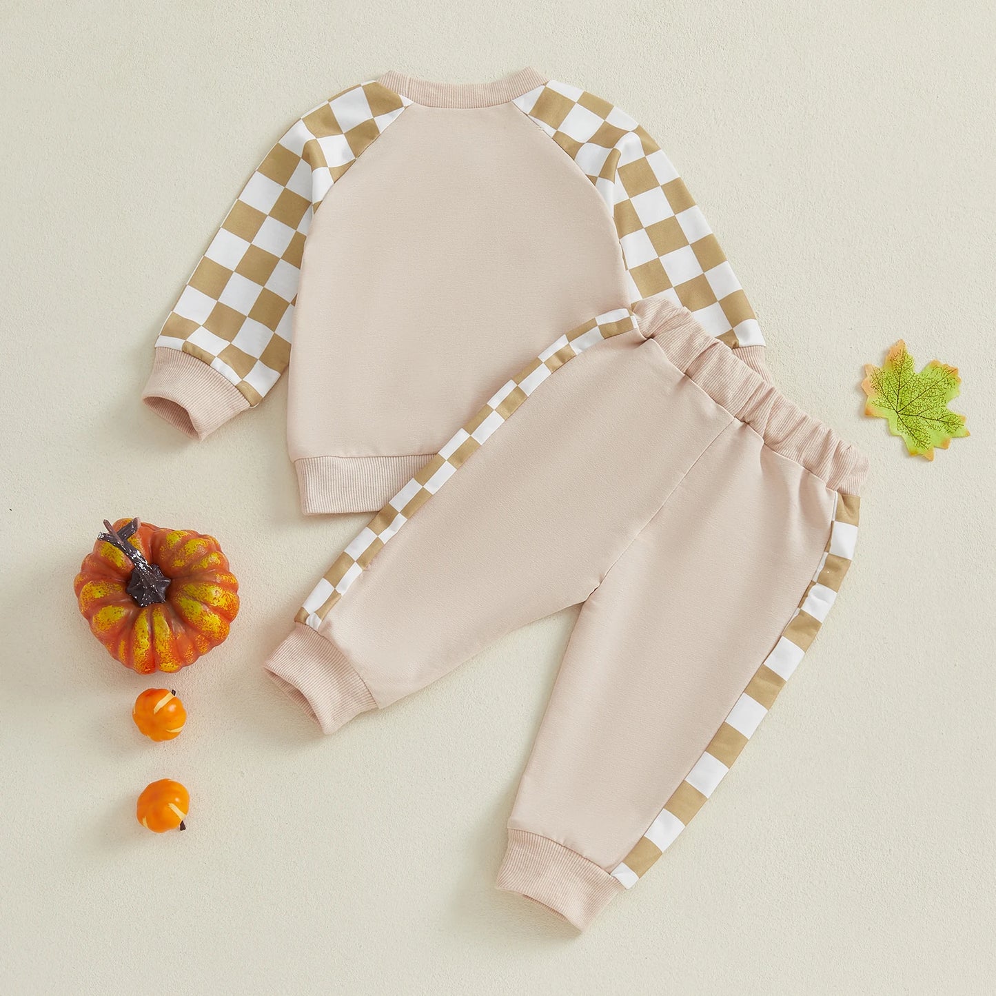 Toddler 2Pcs Baby Boy Halloween Outfits Long Sleeve Checked Pumpkin Embroidery Sweatshirt + Pants Set Clothes
