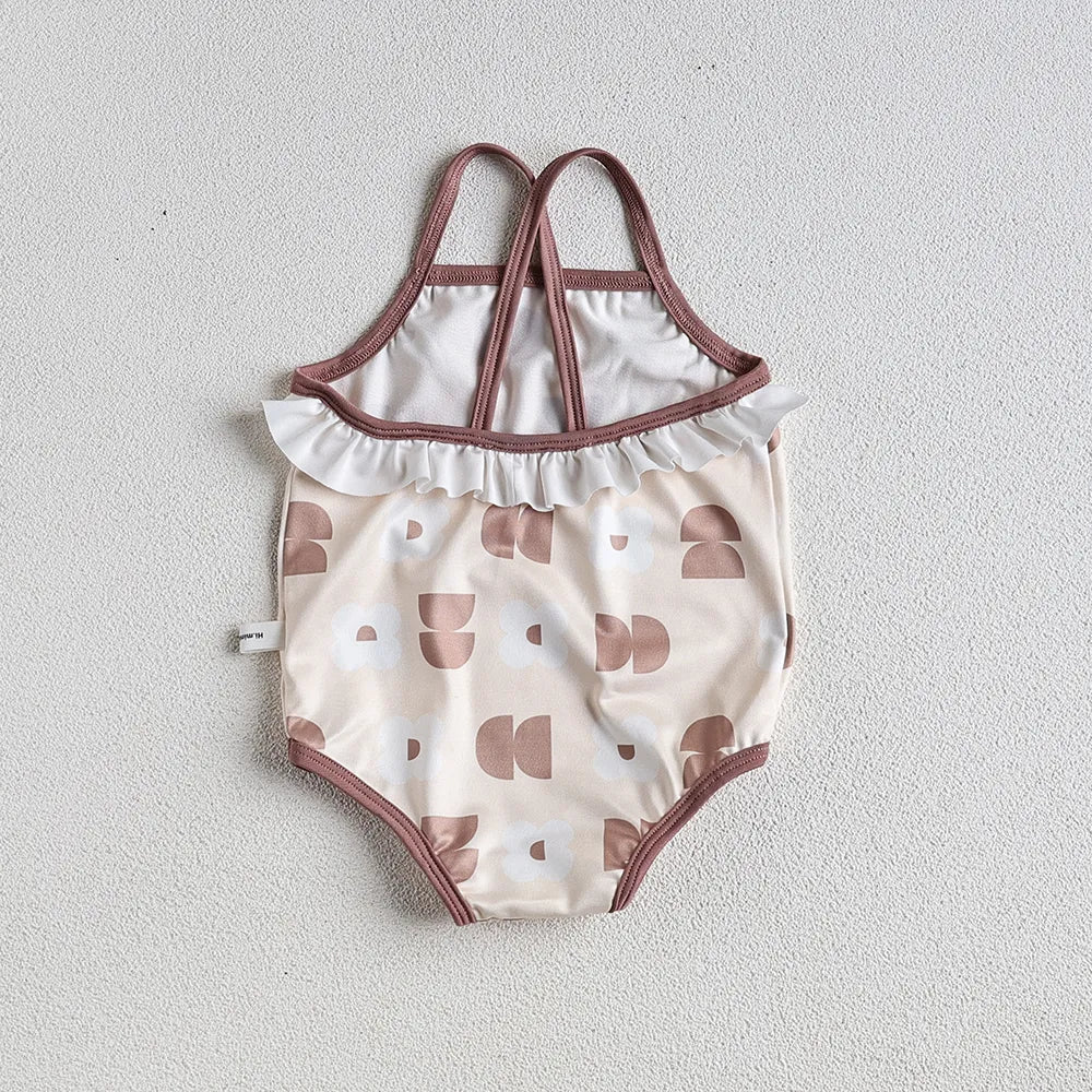 Baby Girls Floral Bandage Swimsuit With Hat Set