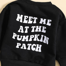 Load image into Gallery viewer, Baby Toddler Boys Girls Halloween Black Long Sleeve Pumpkin Meet Me at the Pumpkin Patch Print Pullover Crew Neck Tops
