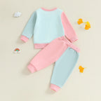 Baby Toddler Girls 2Pcs Mama's Little Bestie Long Sleeve O Neck Contrast Color Top Drawstring Pants Jogger Set