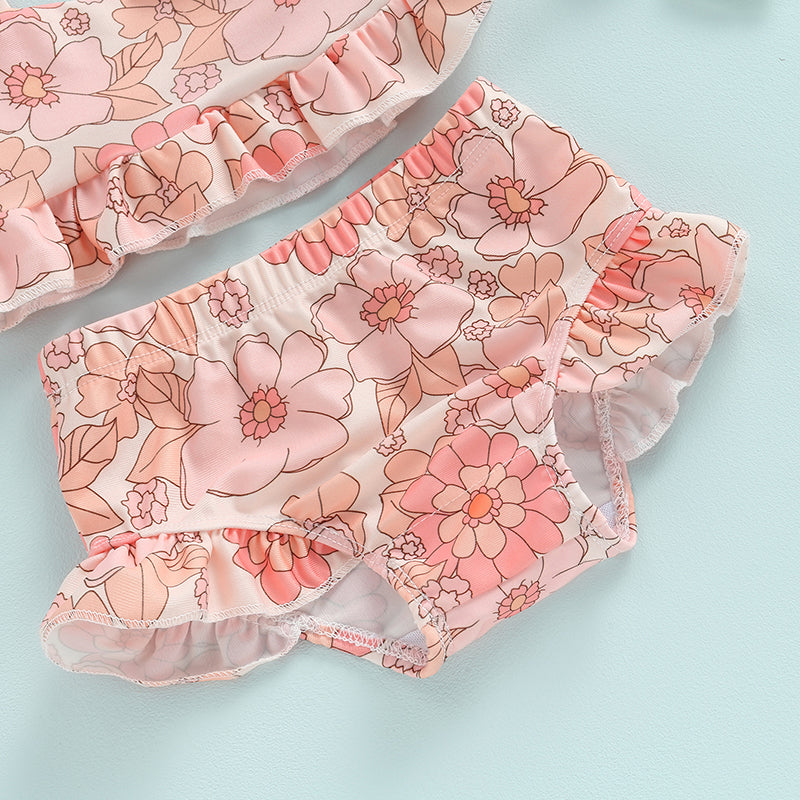 Baby Toddler Girls 2Pcs Bikini Sets Scale/Shell/Floral Print Sleeveless Tank Top and Bottoms Bathing Suit Set