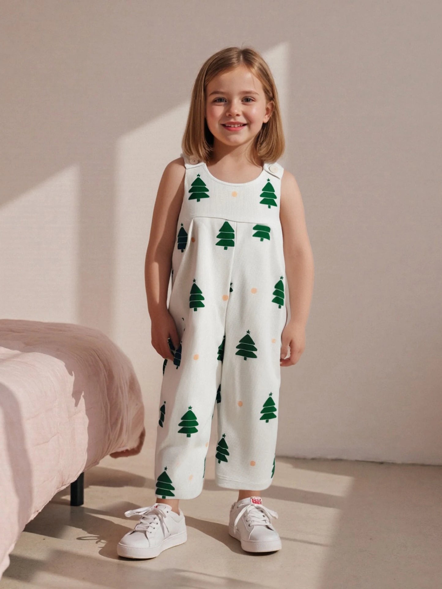 Baby Toddler Girls Boys Christmas Overalls Romper Christmas Tree Print Sleeveless Jumpsuit Suspender Pants