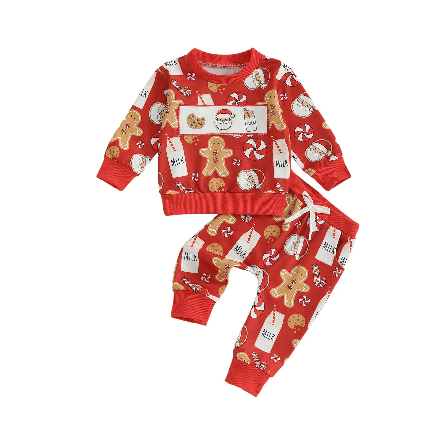 Baby Toddler Boys Girls 2Pcs Christmas Santa Claus Milk Reindeer Print Long Sleeve Top with Elastic Waist Paints 2piece Outfit Jogger Set