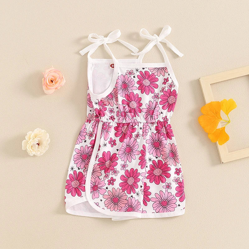 Baby Toddler Girls Summer Jumpsuit Sleeveless Tie Strap Tank Top Elastic Waist Floral Flower Print Romper Shorts Playsuit