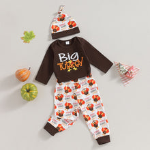 Load image into Gallery viewer, Baby Boys Girls 3Pcs Thanksgiving Outfits Long Sleeve Bodysuit Turkey Pants Hat Set
