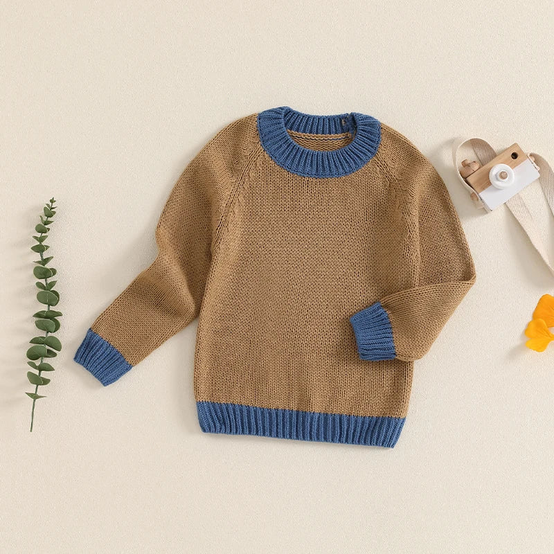 Baby Toddler Boys Girls Sweater Long Sleeve O-Neck Contrast Color Winter Warm Knit Pullover Top