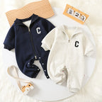 Letter C Print Long Sleeve Jumpsuit Romper