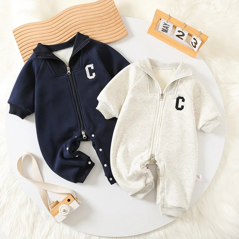 Letter C Print Long Sleeve Jumpsuit Romper