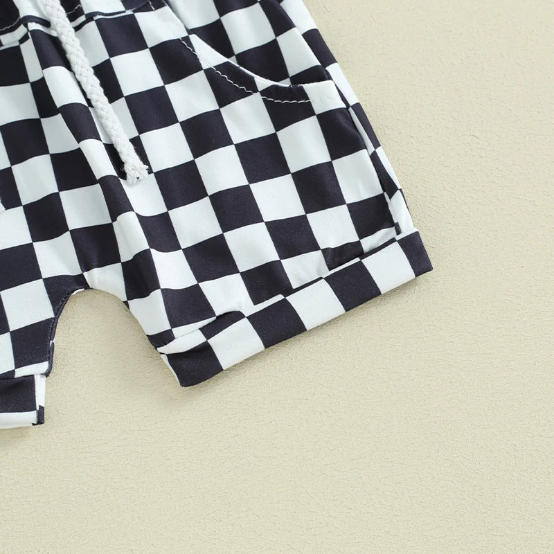 Baby Toddler Boys 2Pcs Beach Bum / The Beach Happy Place / Beach Calling Car Letter Print Sleeveless Tank Top and Checkered Elastic Waist Shorts Clothes Set Outfit