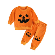 Load image into Gallery viewer, Toddler Baby Boy Girl 2Pcs Outfit Halloween Clothes Pumpkin Print Sweatshirt and Elastic Pants
