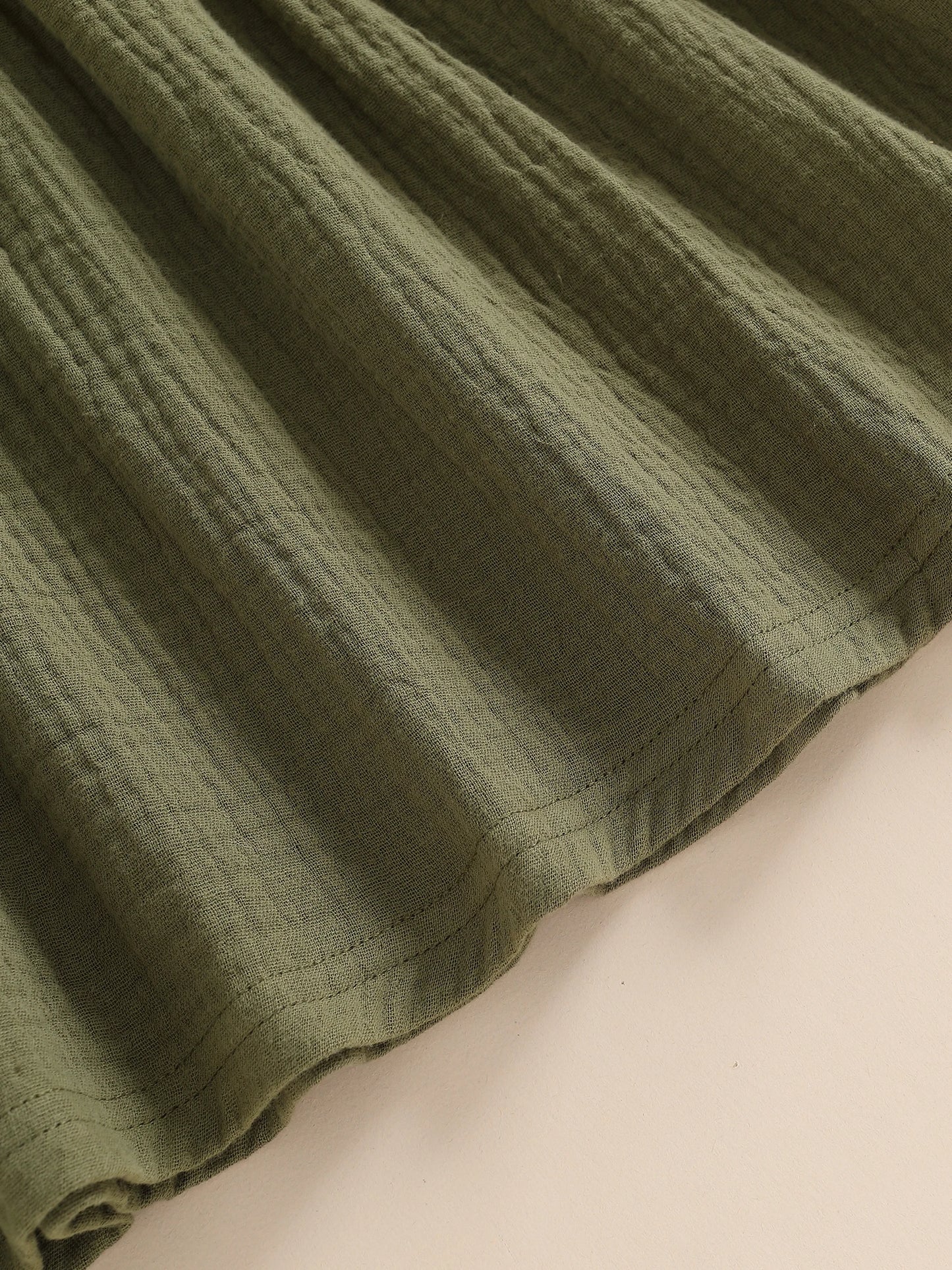 Baby Toddler Girl Bubble Sleeve Dress Stylish Solid Smocked Square Neck Long Sleeve A Line Dress