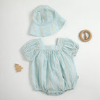Embroidery Cotton Romper with Hat Set