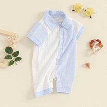 Load image into Gallery viewer, Baby Boy Jumpsuit Summer Short Sleeve Lapel Collar Stripes Contrast Color Print Romper Playsuit
