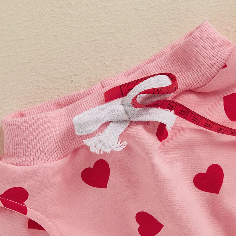 Baby Toddler Girls 3Pcs Little Valentine Valentine's Day Outfit Letter Print Flying Sleeve Top with Heart Pattern Jogger Pants and Headband Set Valentines