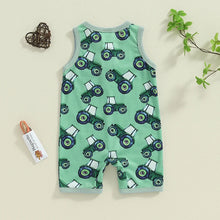 Load image into Gallery viewer, Baby Boys Summer Romper Casual Farm Tractor Print Sleeveless Jumpsuit Bodysuit
