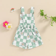 Load image into Gallery viewer, Baby Toddler Girls  Overalls Shorts Checkerboard Floral Flowers Print Summer Sleeveless Romper Jumpsuit

