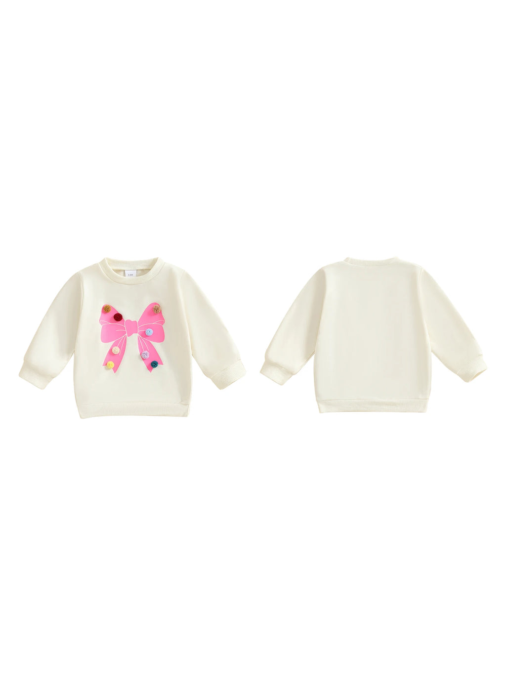 Baby Toddler Girls Long Sleeve Top Pom Pom Ball Bow Print Crewneck Pullover Winter Fall Clothes