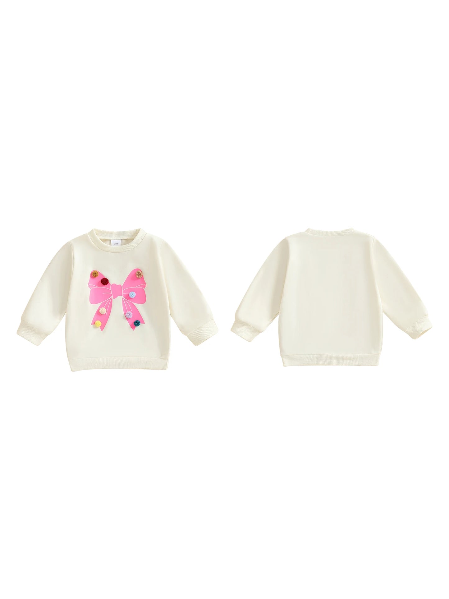 Baby Toddler Girls Long Sleeve Top Pom Pom Ball Bow Print Crewneck Pullover Winter Fall Clothes