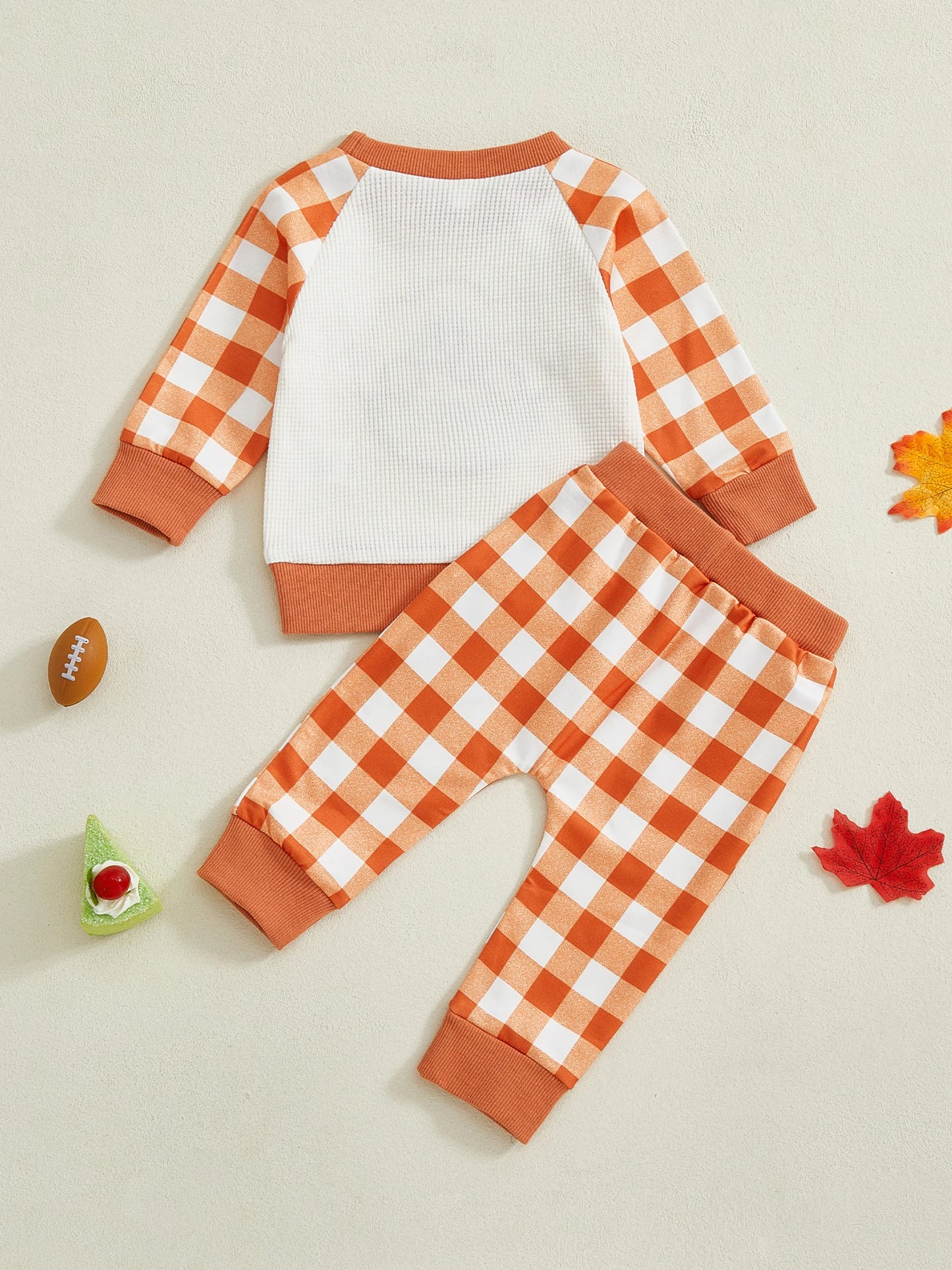Baby Toddler Boys 2Pcs Plaid Jogger Set Fall Turkey Football Pattern Long Sleeve Round Neck Pullover Top Pants Thanksgiving Outfits