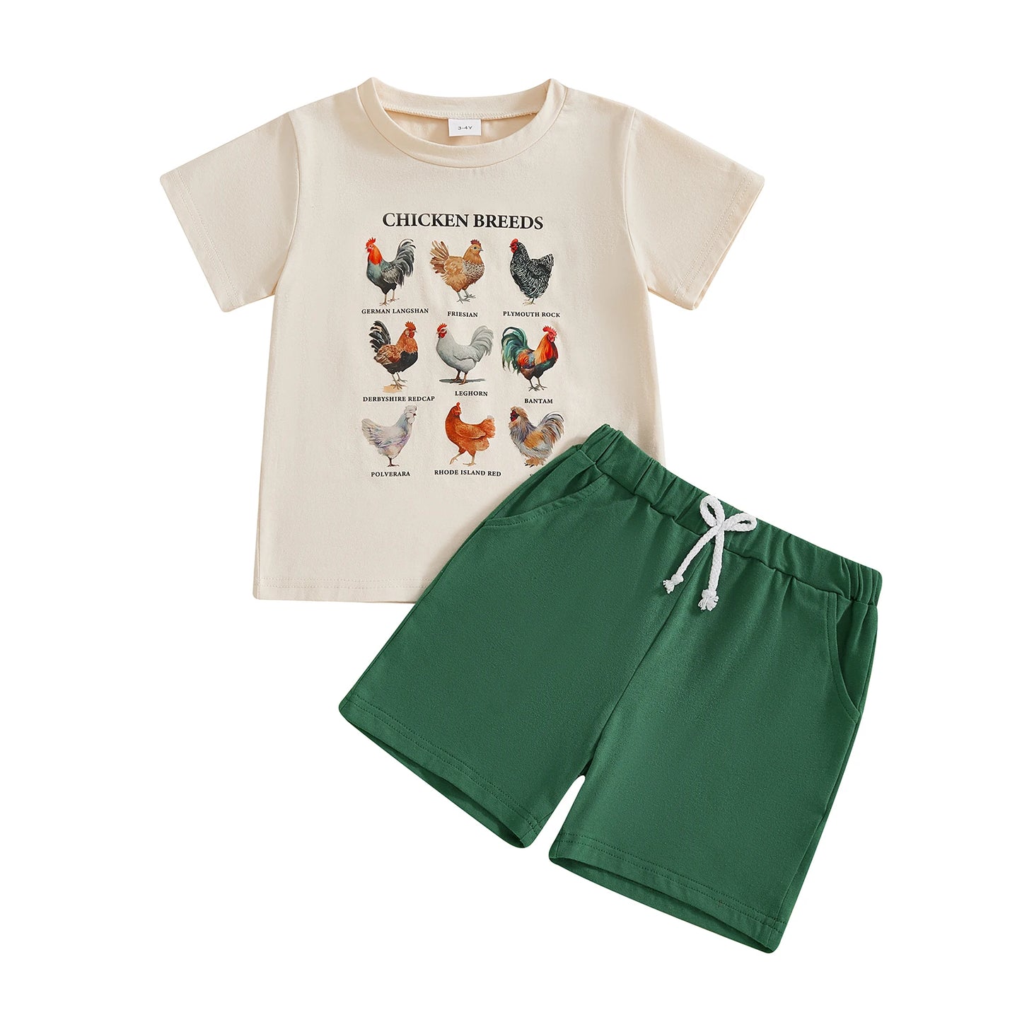 Baby Toddler Boy 2Pcs Outfit Fish Chicken Short Sleeve T-Shirt Top and Solid Shorts 2 Piece Set