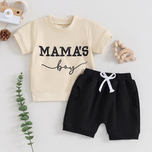 Load image into Gallery viewer, Baby Toddler Boy 2Pcs Mama&#39;s Boy Outfit Short Sleeve Letter Embroidery Top + Shorts Set
