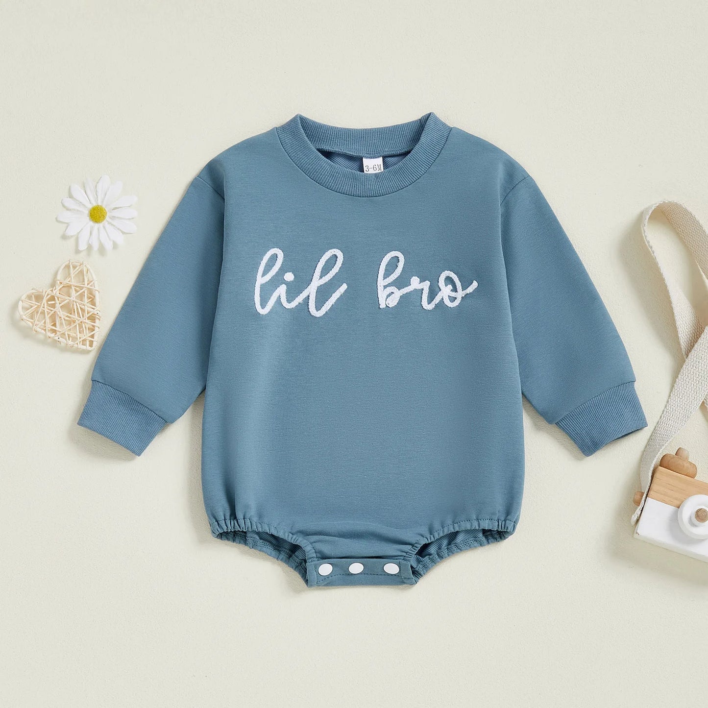Baby Toddler Boys Lil/Bib Bro Autumn Jumpsuit Long Sleeve Round Neck Letter Embroidery Romper or Top Brothers Matching Outfits