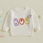 Baby Toddler Girls Boys Sweater Halloween Clothes Letter Boo Ghost Embroidery Long Sleeve Pullover Fall Top