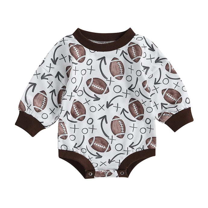 Baby Boy Girl Fall Bodysuit Long Sleeve Round Neck Football Print Jumpsuit Romper
