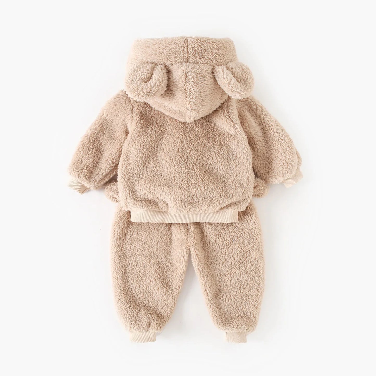 Baby Toddler Boy Girl 2Pcs Bear Winter Clothes Set Zipper Hooded Top with Ears Pant Suit Thick Warm Fleece Two Piece Jogger Set Outfit