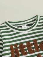 Baby Toddler Boys 2Pcs Mama's Boy / Little Dude Waffle Outfit Letter Embroidery Striped Long Sleeve Top and Elastic Pants Set