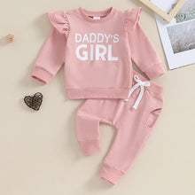 Load image into Gallery viewer, Baby Toddler Girls 2Pcs Outfit Daddy&#39;s Girl Letters Print Long Sleeve Frill Shoudler Top with Elastic Waist Pants Set
